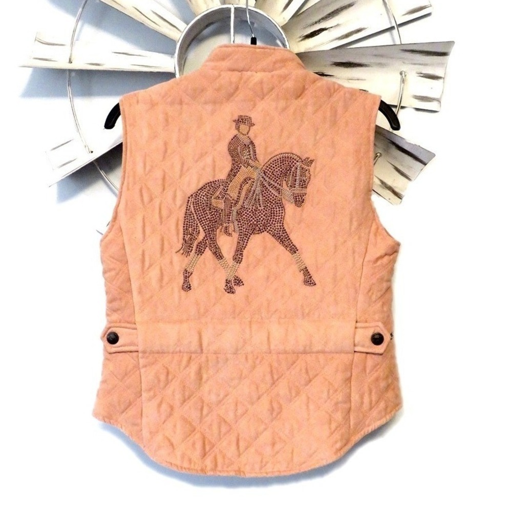 PRI Equestrian Discipline Vest Quilted Faux Suede Rhinestone Horse Rider Medium